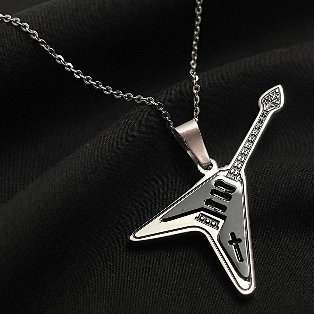 Stainless steel Silver Guitar Pendant Necklace
